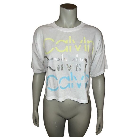 Calvin Klein Performance White Sliced Logo Cropped T-Shirt Women's Plus XXL NWT - Picture 2 of 8